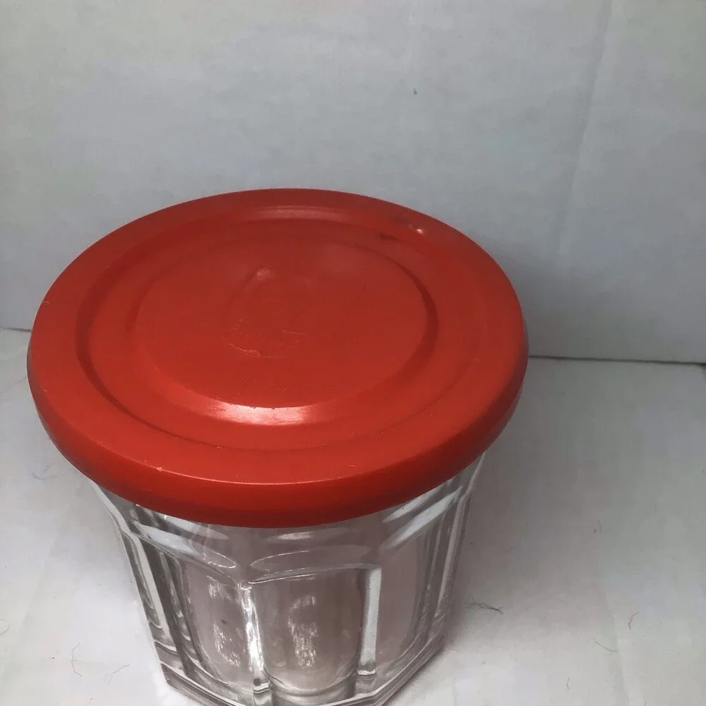 Vintage French Working Glass 500 ML With Red Lid Jelly Jar Luminarc 16 OZ